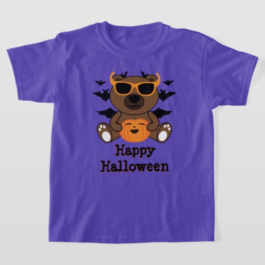 ハロウィーンベアパンプキンカッコいいかわいいパーソナライズ Tシャツ (レイダウン)