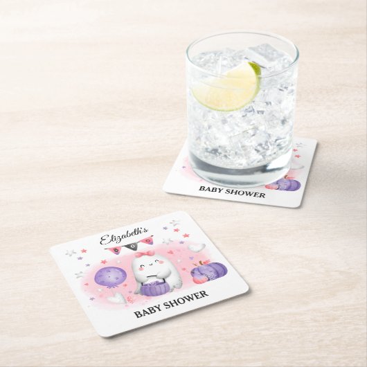 ハロウィーンベイビーシャワーガールキュート紙コースター スクエアペーパーコースター (インサイチュ)