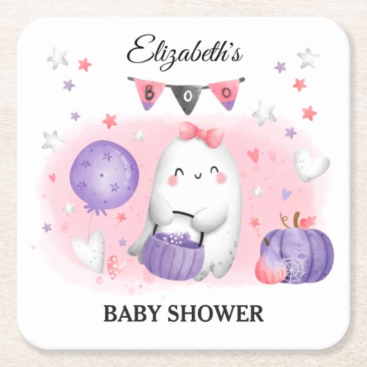 ハロウィーンベイビーシャワーガールキュート紙コースター スクエアペーパーコースター (正面)