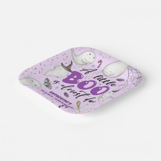 ハロウィーンベイビーシャワーガールパープルリトルブー幽霊 ペーパープレート (傾斜あり)