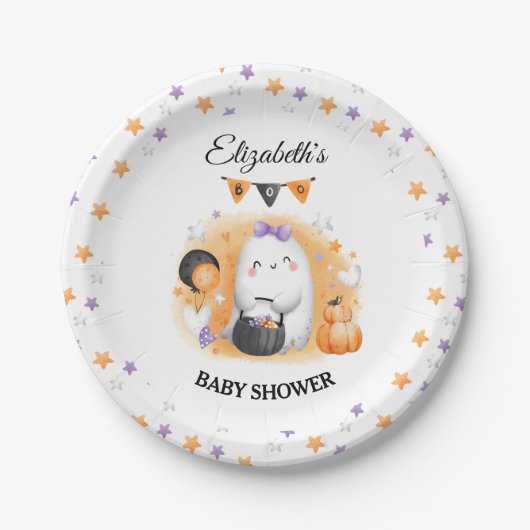 ハロウィーンベイビーシャワーガールリトルブー ペーパープレート (正面)