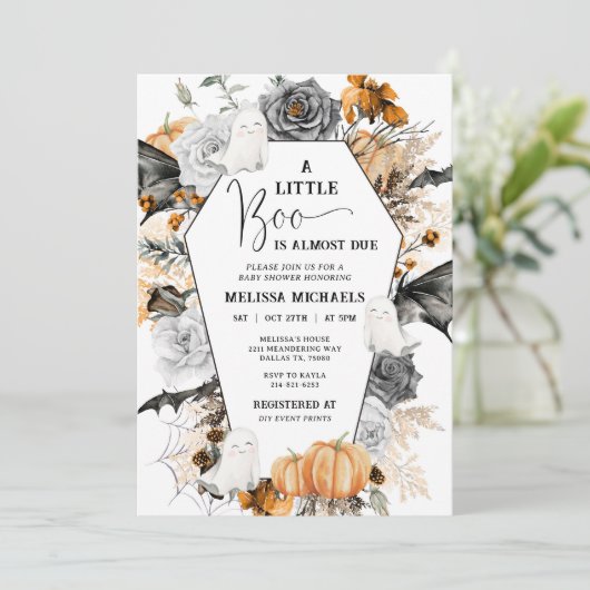 ハロウィーンベイビーシャワー招待状、小さなブー 招待状 (スタンド正面)