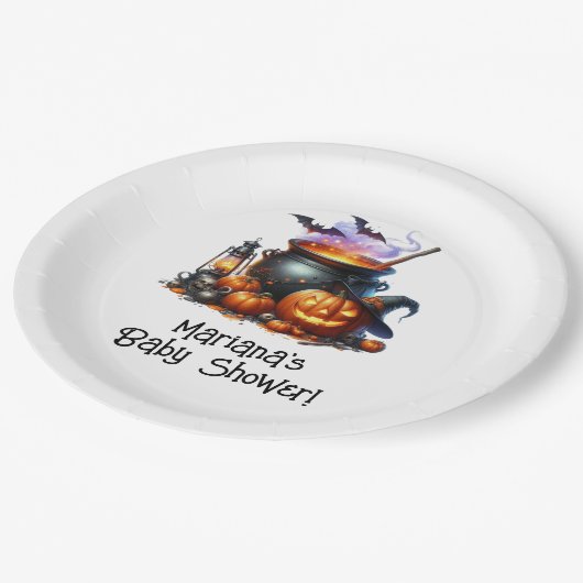 ハロウィーンベビーが赤ちゃんシャワーを醸造 ペーパープレート (アングル)