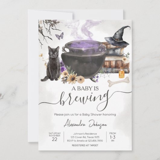 ハロウィーンベビーが赤ちゃんシャワーを醸造 招待状 (正面)