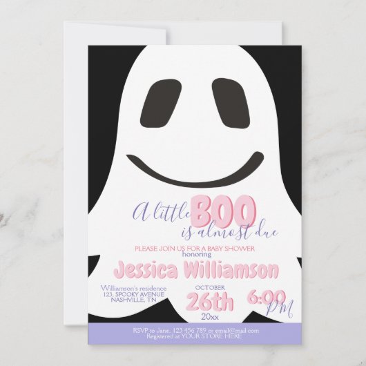 ハロウィーンベビーガールシャワーカワイイ幽霊招待状 招待状 (正面)