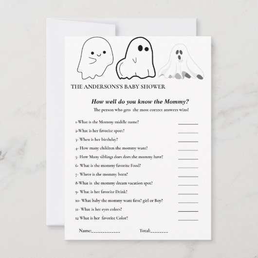 ハロウィーンベビーシャワーあなたがどれほどママを知っているか 招待状 (正面)