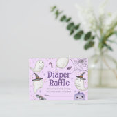 ハロウィーンベビーシャワーガールパープルオムツラッフル エンクロージャーカード (スタンド正面)