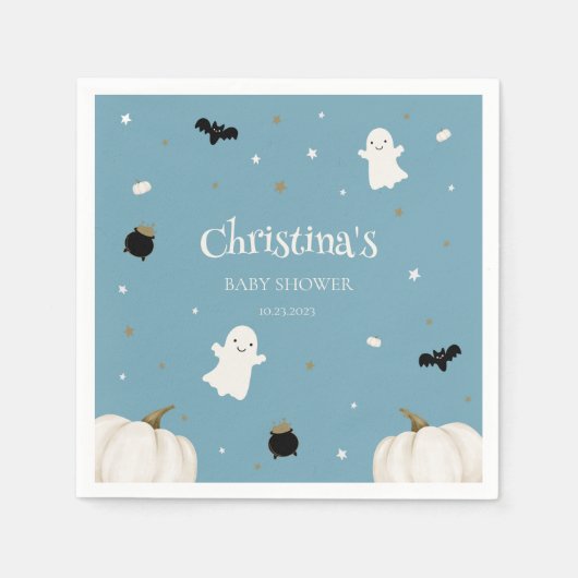 ハロウィーンベビーシャワーパステルブルー スタンダードカクテルナプキン (正面)