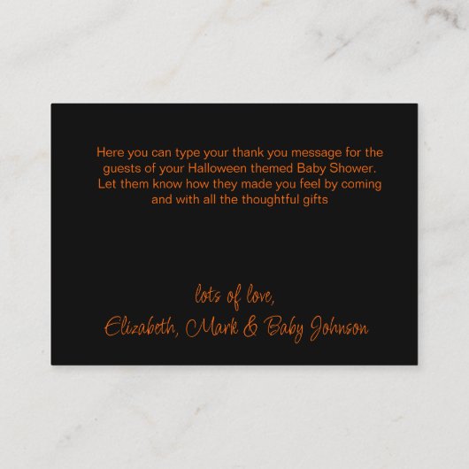 ハロウィーンベビーシャワー幽霊のよく出るハウスありがとう エンクロージャーカード (裏面)