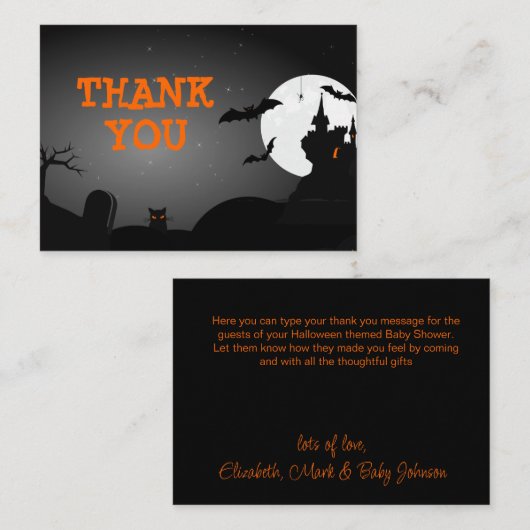 ハロウィーンベビーシャワー幽霊のよく出るハウスありがとう エンクロージャーカード (正面/裏面)