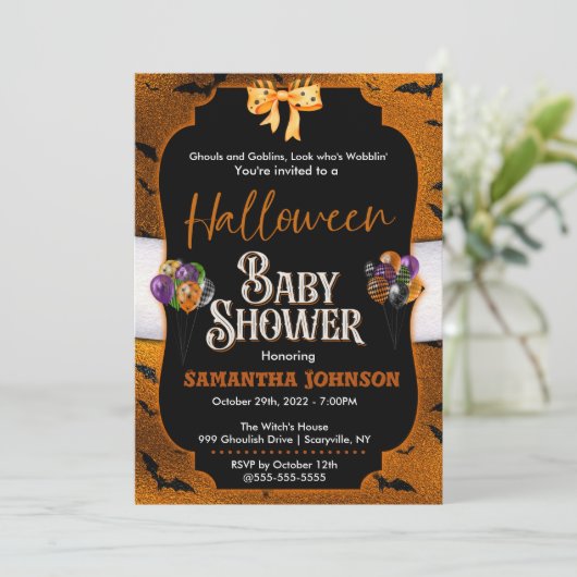 ハロウィーンベビーシャワー招待状とこうもり 招待状 (スタンド正面)
