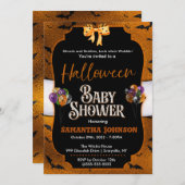 ハロウィーンベビーシャワー招待状とこうもり 招待状 (正面/裏面)