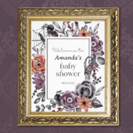 ハロウィーンベビーシャワー、ウェルカムサイン不気味フローラ フォトプリント           