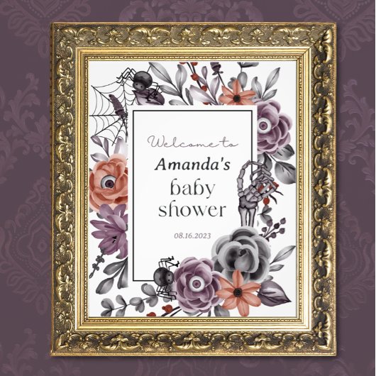 ハロウィーンベビーシャワー、ウェルカムサイン不気味フローラ フォトプリント           