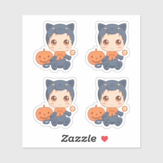 ハロウィーンベビーブラック猫コスチューム4セット シール (シート)