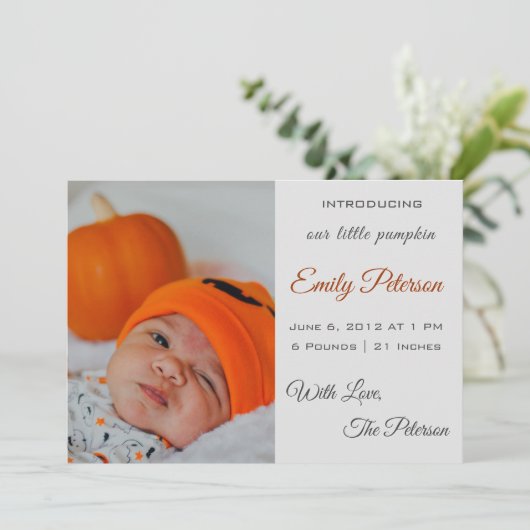 ハロウィーンベビー発表シャワー小さなかぼちゃ 招待状 (スタンド正面)