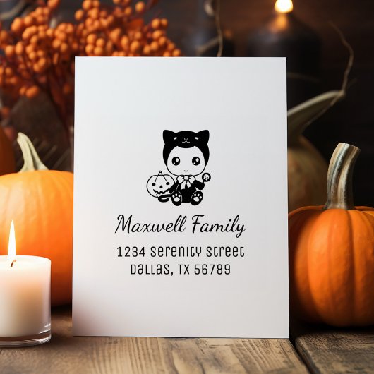 ハロウィーンベビー黒猫コスチューム家族の住所 ラバースタンプ