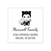 ハロウィーンベビー黒猫コスチューム家族の住所 ラバースタンプ (インプリント)