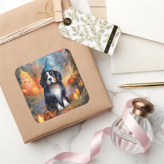 ハロウィーンベルネーズマウンテンとカボチャ怖 スクエアシール (ギフト)