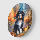 ハロウィーンベルネーズマウンテンとカボチャ怖 ラージ壁時計 (傾斜)