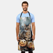 ハロウィーンベンガル猫カボチャ怖 エプロン (着用した状態)