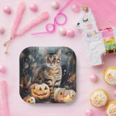 ハロウィーンベンガル猫カボチャ怖 ペーパープレート (パーティー)