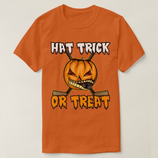 ハロウィーンホッケーハットトリックまたはおもしろい治療 Tシャツ (デザイン正面)