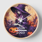 ハロウィーンホラーウィッチビジネスロゴの壁時計 壁時計 (正面)