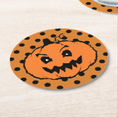 ハロウィーンホラーパンプキンブラック水玉模様 ラウンドペーパーコースター (アングル)