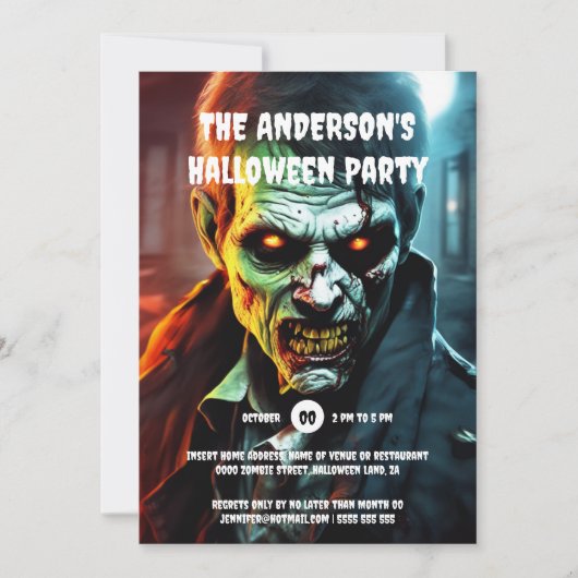 ハロウィーンホラーパーティーゾンビの生き物の漫画 招待状 (正面)