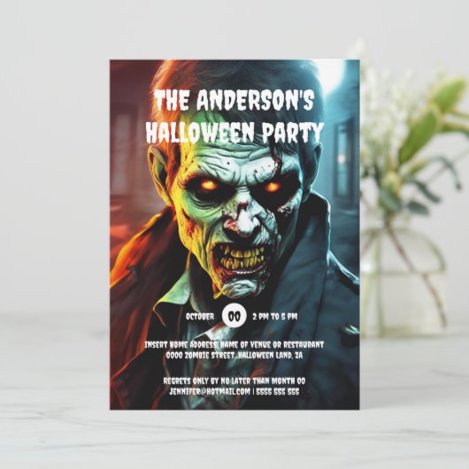 ハロウィーンホラーパーティーゾンビの生き物の漫画 招待状 (スタンド正面)