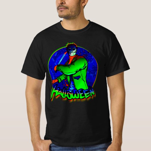 ハロウィーンホラーマスクゾンビ殺人犯スラッシャーT-Sh Tシャツ (正面)