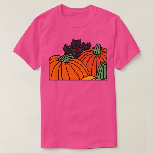 ハロウィーンホラーヴァンパイア猫とカボチャ Tシャツ (デザイン正面)