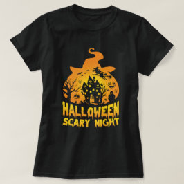 ハロウィーンホラー幽霊のよく出るナイトハウスデザイン Tシャツ