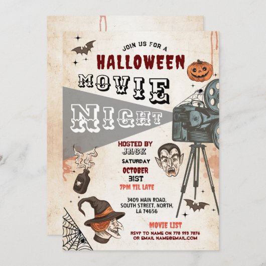 ハロウィーンホラー映画ナイトフィルムヴァンパイア怖い 招待状 (正面/裏面)
