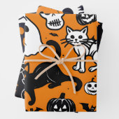 ハロウィーンホリデーカボチャ幽霊ブラックキャットスカル ラッピングペーパーシート (インサイチュ)