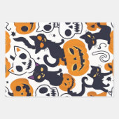 ハロウィーンホリデーカボチャ幽霊ブラックキャットスカル ラッピングペーパーシート (正面3)