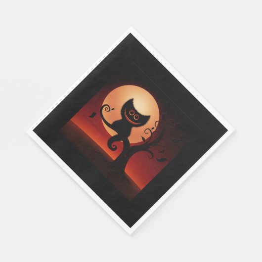 ハロウィーンホワイトスタンダードランチョンナプキン/Cat スタンダードランチョンナプキン (角)