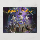 ハロウィーンホーダウンスローダウン、踊りスケルトン ポストカード (正面)