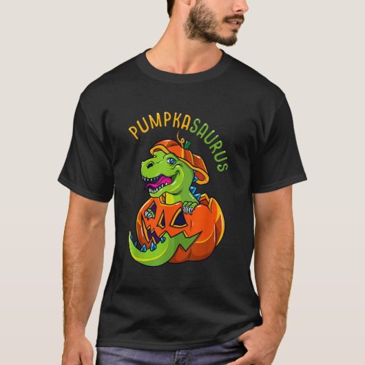 ハロウィーンボーイズ男性カボカザウルス恐竜カボチャF Tシャツ (正面)