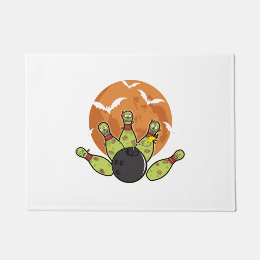 ハロウィーンボーリングゾンビピンこうもりボウリングをする人、 クリケットの投手ギフト ドアマット (正面)