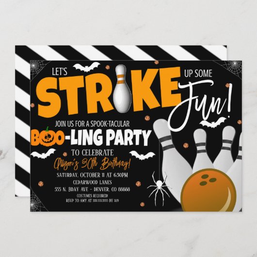 ハロウィーンボーリングパーティの招待状 招待状 (正面/裏面)