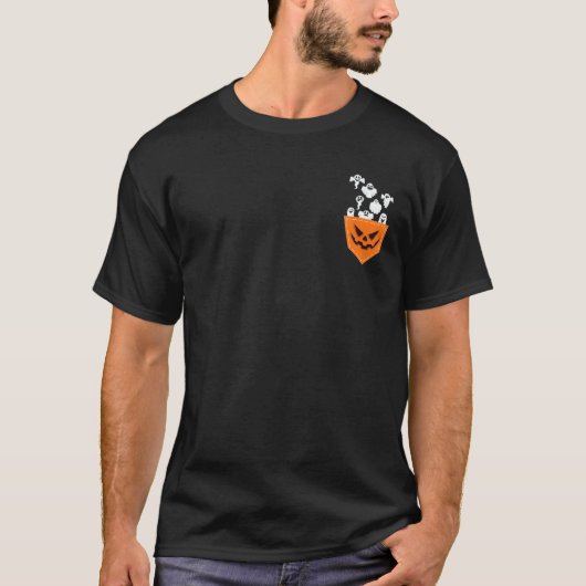 ハロウィーンポケット幽霊たち おもしろい Tシャツ (正面)