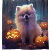 ハロウィーンポメラニア犬カボチャ怖 シャワーカーテン (正面)