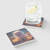 ハロウィーンポメラニア犬カボチャ怖 ストーンコースター (横)