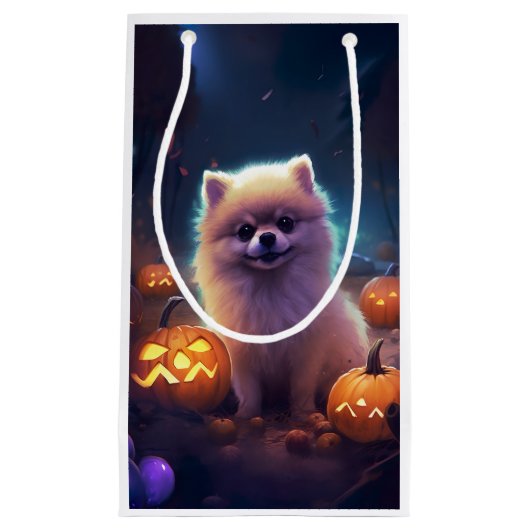 ハロウィーンポメラニア犬カボチャ怖 スモールペーパーバッグ (正面)