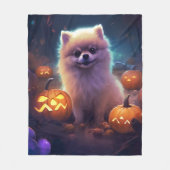 ハロウィーンポメラニア犬カボチャ怖 フリースブランケット (正面)