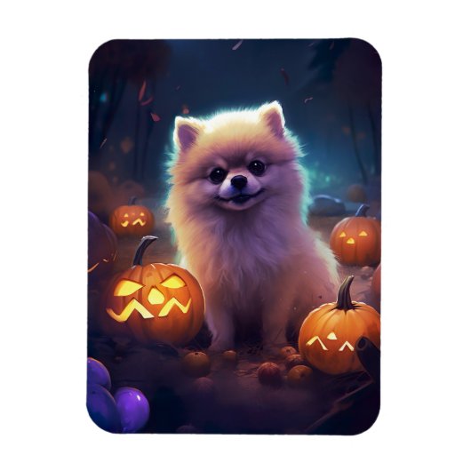 ハロウィーンポメラニア犬カボチャ怖 マグネット (縦)