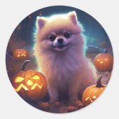 ハロウィーンポメラニア犬カボチャ怖 ラウンドシール (正面)