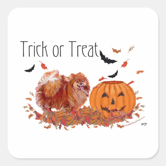 ハロウィーンポメラニア犬 スクエアシール (正面)